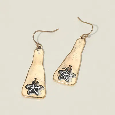 Fashnzfab Textured Metal Starfish Charm Drop Plate Earrings In Silver