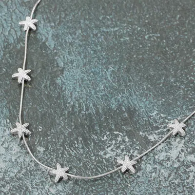 Fashnzfab Textured Metal Starfish Charm Station Necklace In Metallic