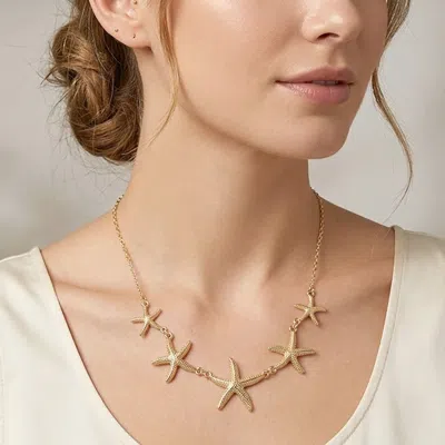 Fashnzfab Textured Metal Starfish Link Necklace In Gold