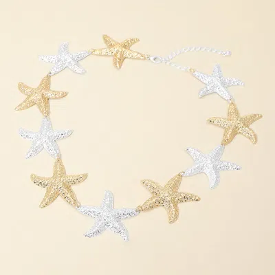 Fashnzfab Textured Metal Starfish Link Statement Necklace In Multi