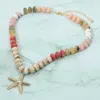 Fashnzfab Textured Metal Starfish Pendant Resin Disc Beaded Statement Necklace In Multi
