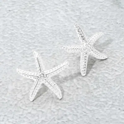 Fashnzfab Textured Metal Starfish Stud Earrings In Silver