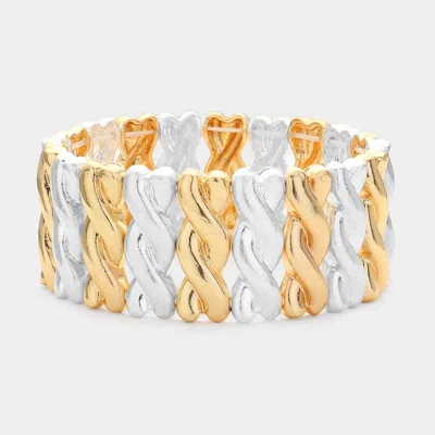 Fashnzfab Textured Metal Stretch Bracelet Worn Gold, Worn Silver In Multi