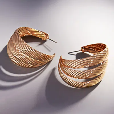 Fashnzfab Textured Metal Triple Hoop Earrings - Gold