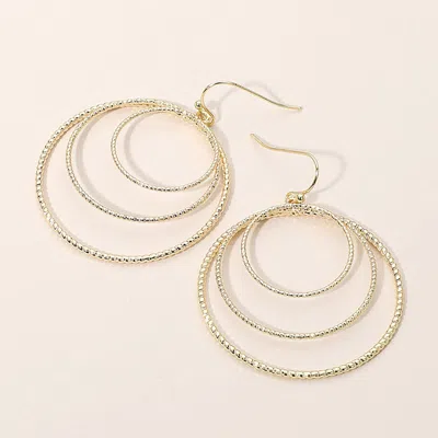 Fashnzfab Textured Metal Triple Layered Hoop Dangle Earrings In Gold