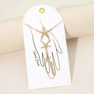 Fashnzfab Textured Metal Triple Starfish Charm Link Hand Chain Bracelet In Gold