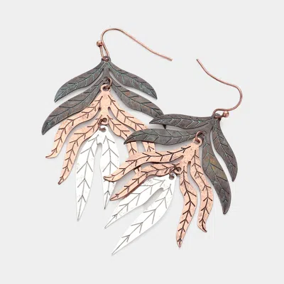 Fashnzfab Textured Metal Tropical Leaf Dangle Earrings - Multi