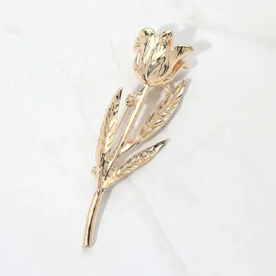 Fashnzfab Textured Metal Tulip Stem Pin Brooch In Gold
