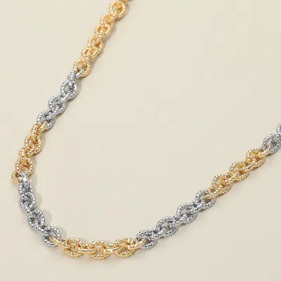 Fashnzfab Textured Metal Two Tone Chain Link Necklace In Silver