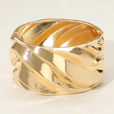 Fashnzfab Textured Metal Wide Hinged Bangle Bracelet Gold