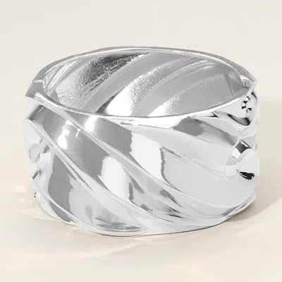 Fashnzfab Textured Metal Wide Hinged Bangle Bracelet Rhodium In Metallic