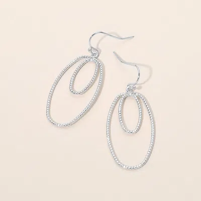 Fashnzfab Textured Metal Wire Double Layered Oval Drop Earrings In Silver