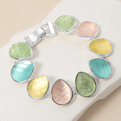 Fashnzfab Textured Multi Colored Sea Glass Dome Magnetic Bracelet Multi, Silver