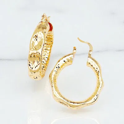 Fashnzfab Textured Open Circle Hook Pin Catch Earrings In Gold