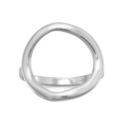 Fashnzfab Textured Open Circle Ring In Silver