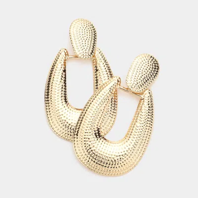 Fashnzfab Textured Open Metal Dangle Earrings - Gold