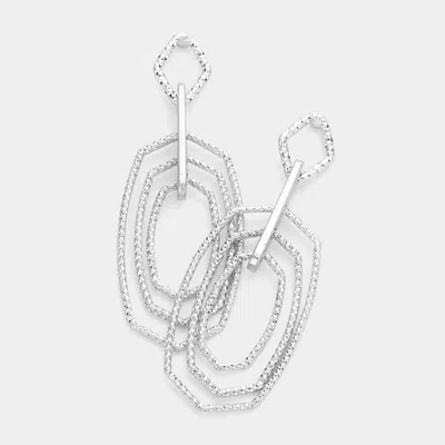 Fashnzfab Textured Open Metal Hexagon Layered Dangle Earrings - Worn Silver