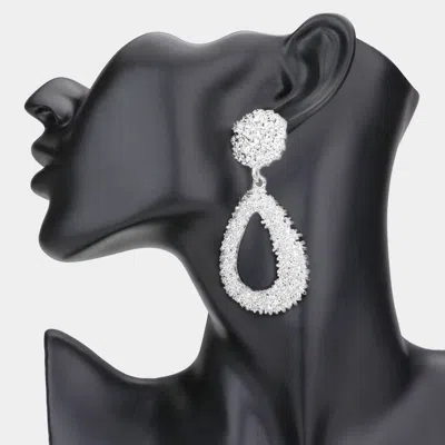 Fashnzfab Textured Open Metal Teardrop Dangle Earrings - Rhodium In Multi