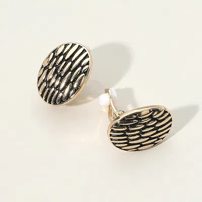 Fashnzfab Textured Oval Metal Clip On Earrings - Gold In Metallic
