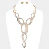 Fashnzfab Textured Oval Plate Link Statement Necklace In Gold
