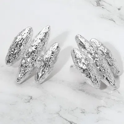 Fashnzfab Textured Sculptural Metal Clip On Earrings - Rhodium In Multi