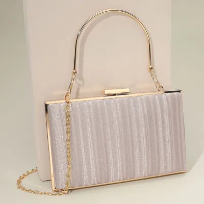 Fashnzfab Textured Sparkle Fabric Top Handle Clutch Bag / Evening Bag In Pink
