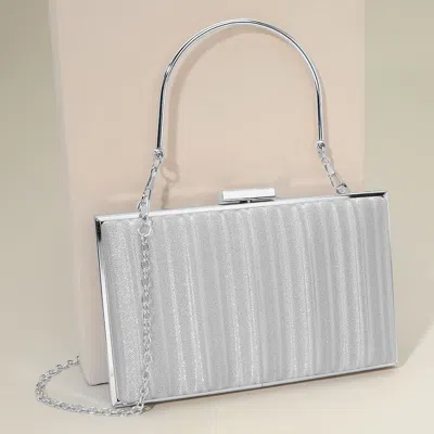 Fashnzfab Textured Sparkle Fabric Top Handle Clutch Bag / Evening Bag In Silver