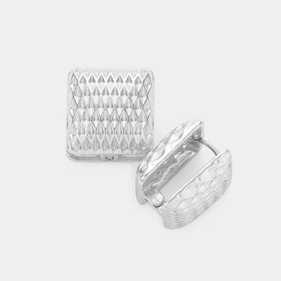 Fashnzfab Textured Square Metal Huggie Earrings In Metallic