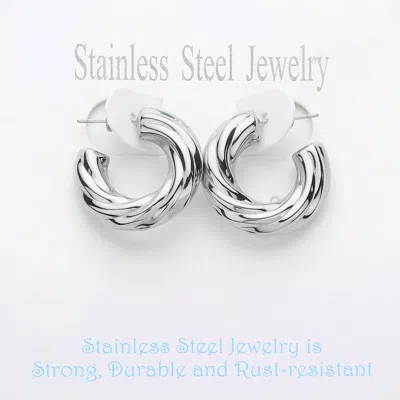 Fashnzfab Textured Stainless Steel Hoop Earrings In Multi
