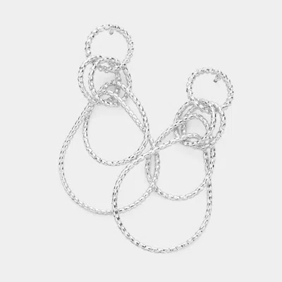 Fashnzfab Textured Teardrop Metal Interlocking Earrings - Rhodium In Silver