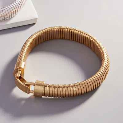 Fashnzfab Textured Tubogas Metal Bracelet Worn Gold In Multi