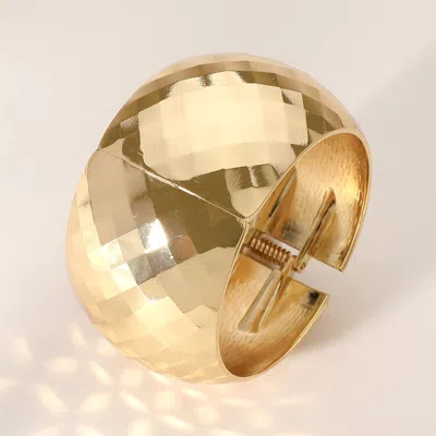 Fashnzfab Textured Wide Chunky Metal Hinged Bangle Bracelet Gold