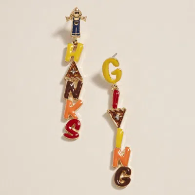 Fashnzfab Thanks Giving Message Drop Earrings In Gold