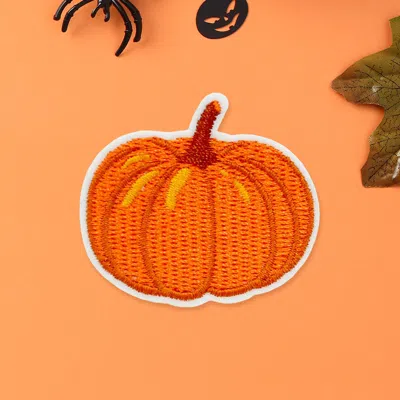 Fashnzfab Thanksgiving Pumpkin Iron On Patch 1.9" X 1.7" In Orange