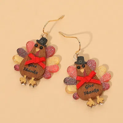 Fashnzfab Thanksgiving Wooden Turkey Charm Drop Dangle Earrings In Multi