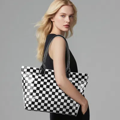 Fashnzfab The Bag Message Print Checkered Pattern Clear Finish Tote Bag In Multi