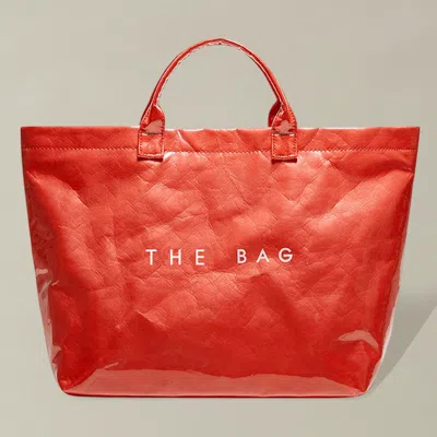 Fashnzfab The Bag Message Print Paper Transparent Paper Top Handle Tote Bag In Red