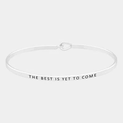 Fashnzfab The Best Is Yet To Come Brass Thin Metal Hook Bracelet Rhodium In Multi