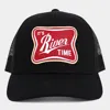 Fashnzfab The River Time Patch Pointed Mesh Back Hat In Black