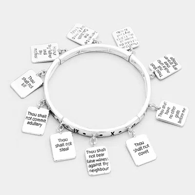 Fashnzfab The Ten Commandment Metal Charms Around Stretch Bracelet Antique Silver In Multi