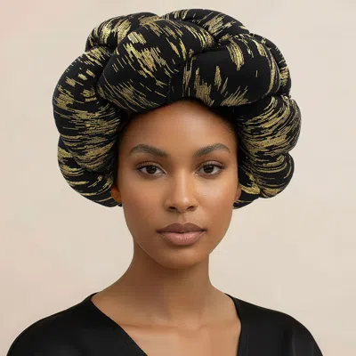 Fashnzfab Thick Knot Padded Braided Turban Hair Wrap In Black