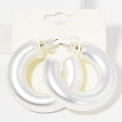 Fashnzfab Thick Metal Hoop Earrings - Matte Silver In Brown