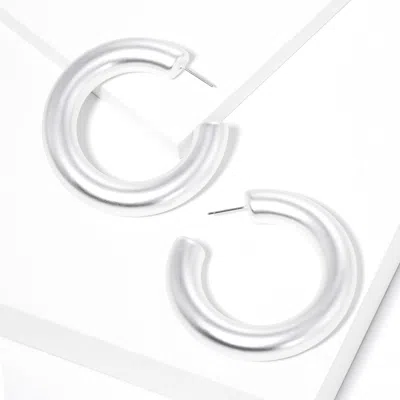 Fashnzfab Thick Metal Hoop Earrings - Matte Silver
