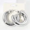 Fashnzfab Thick Metal Hoop Earrings - Rhodium In Silver
