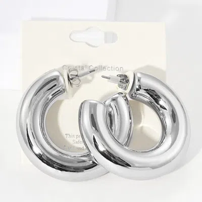Fashnzfab Thick Metal Hoop Earrings - Rhodium In Silver