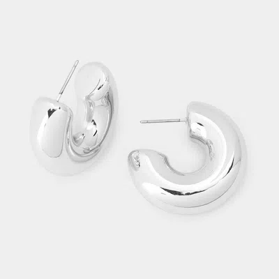 Fashnzfab Thick Metal Hoop Earrings - Rhodium In Silver