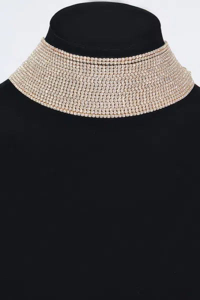 Fashnzfab Thick Rhinestone Choker Necklace In Gold