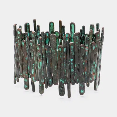 Fashnzfab Thin Fence Bar Cluster Stretch Bracelet Patina Verdigris In Black