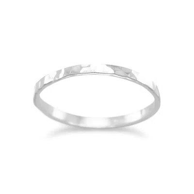 Fashnzfab Thin Polished Hammered Band Ring In Silver