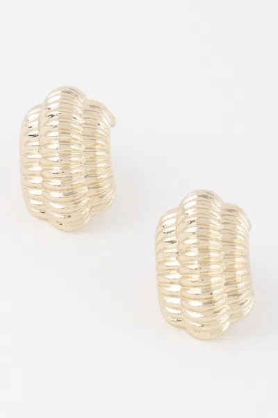 Fashnzfab Thin Ribbed Hoop Earrings In Gold
